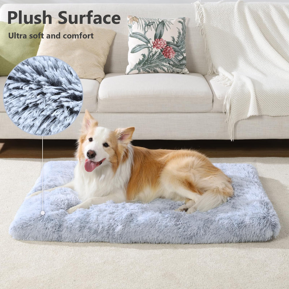 Large Dog Bed Crate Pad 36 inch, Washable Pet Crate Beds Large Medium Small Sized Dogs, Deluxe Plush Anti-Slip Dog Mats for Sleeping, Soft Kennel Pad 35 * 23 inch Grey