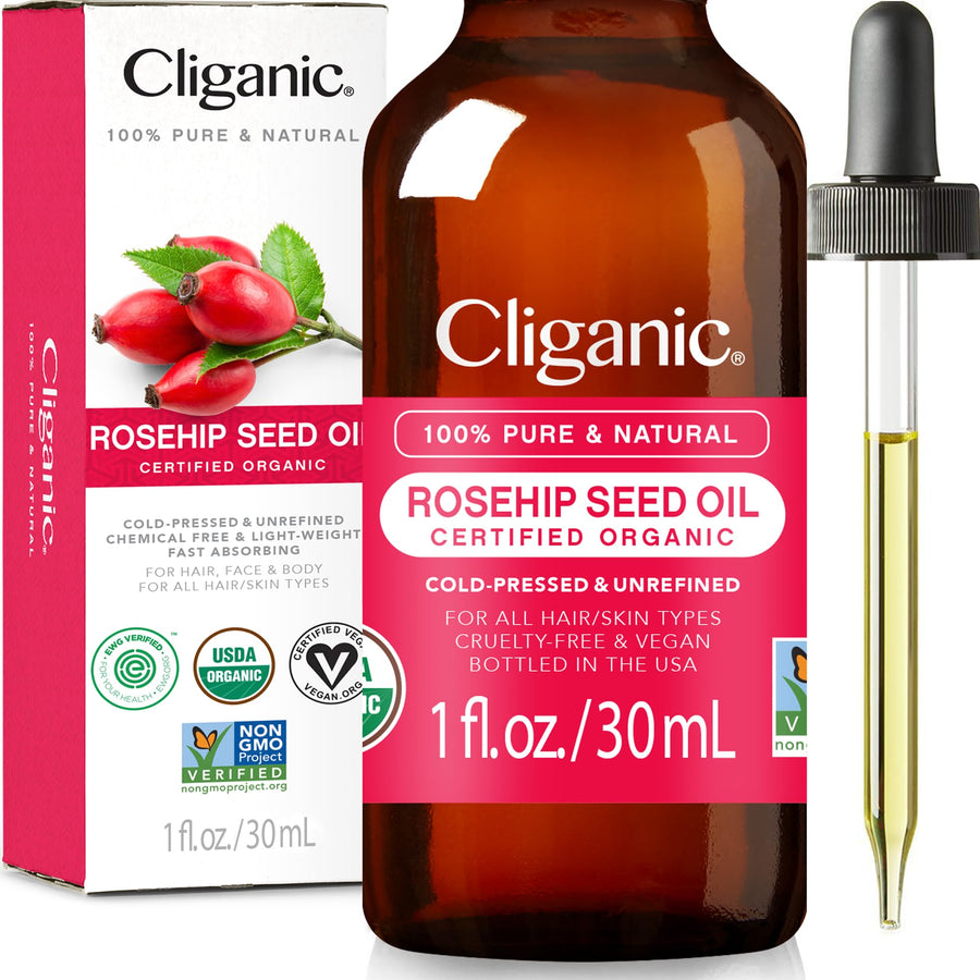 USDA Organic Rosehip Seed Oil for Face, 100% Pure | Natural Cold Pressed Unrefined Hexane-Free | Base Carrier Oil for Skin, Hair & Nails | Certified Organic, 1oz | 90 Days Warranty