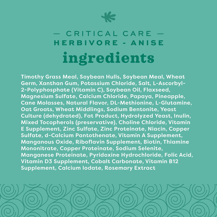 Critical Care Herbivore, Emergency Guinea Pig Food, Rabbit Food for Recovery, Natural Anise Flavor, Veterinary Formula, Critical Care for Guinea Pig Emergency Kit, 454 gram bag