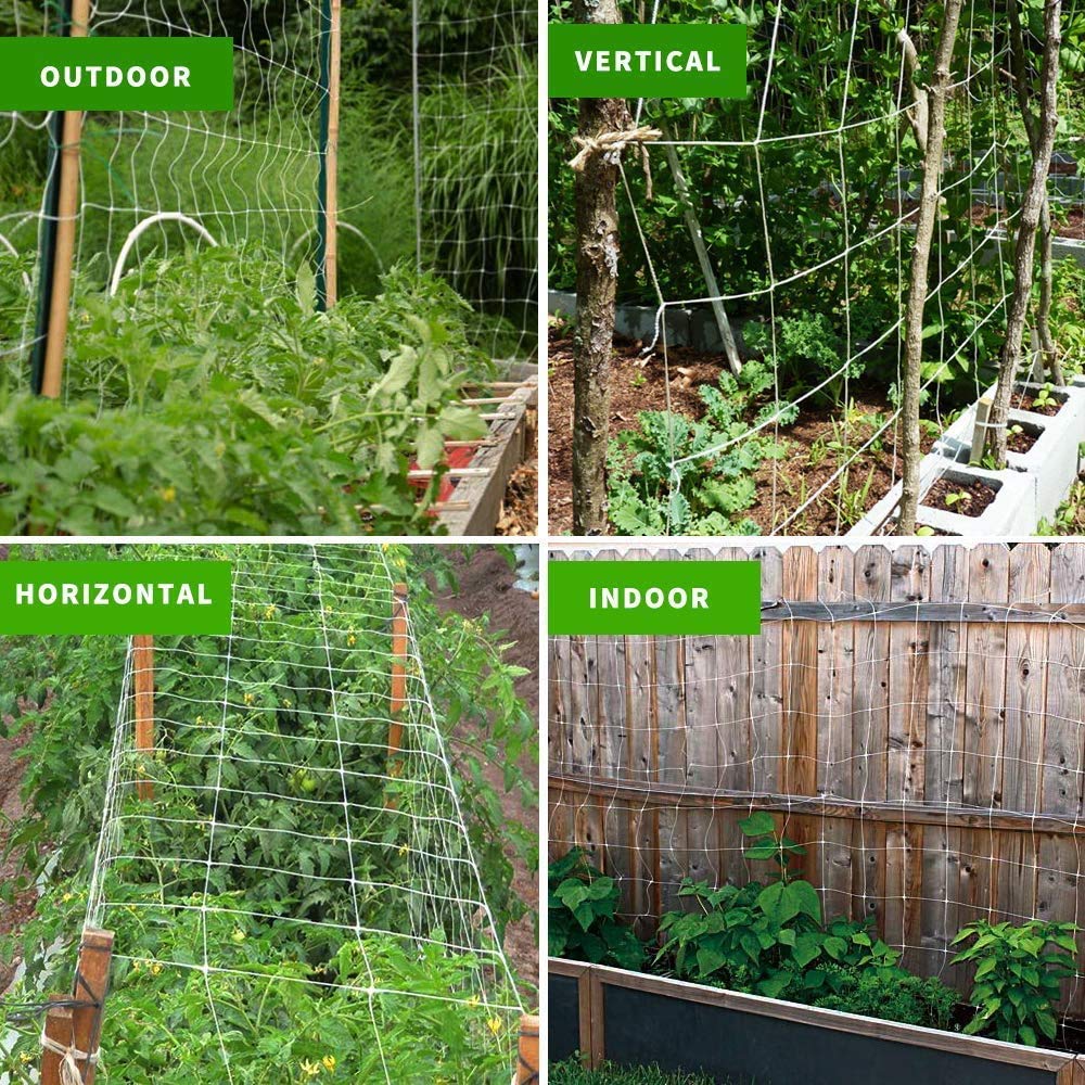 Heavy-Duty Polyester Garden Trellis Net Plant Support Netting for Climbing Plants Outdoor, Flexible String Net for Bean Pea, White Grow Tent (4.9Ft x 30Ft, 3.5 Opening Mesh, 1 Pack Plant Net)