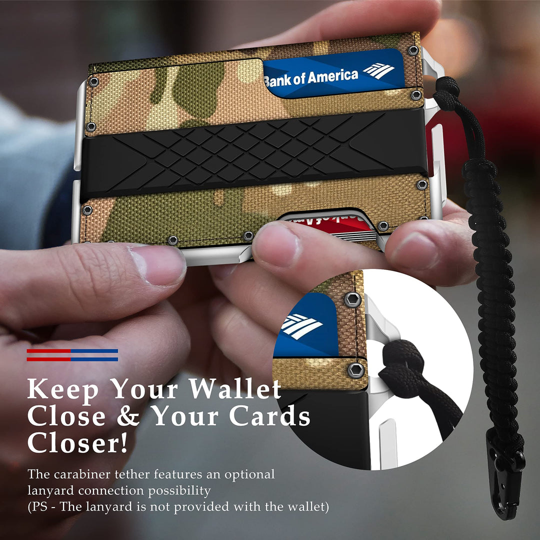 Tactical Minimalist Wallet for Men, Slim RFID-Blocking Metal Card Holder, Front Pocket Men’s Nylon Leather Dapper Bifold Wallet with Money Clip Camouflage
