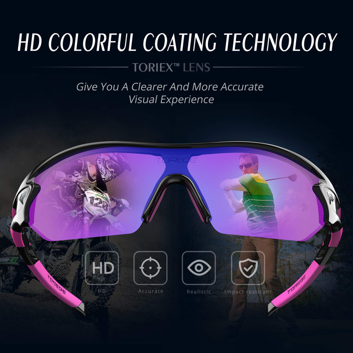 Polarized Sports Sunglasses for Men Women Cycling Running Driving Fishing Golf Baseball Glasses TR02 Upgraded(Bright White&Black&Red Lens)