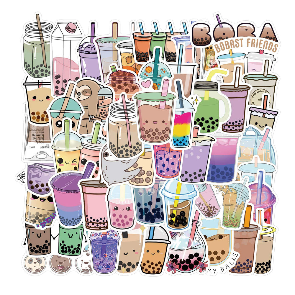 Aesthetic Stickers Black and White Stickers Pack 50PCS, Y2K Aesthetic Stickers for Laptop Decals Milk and Cookies Vinyl Waterproof Retro Vintage Stickers for Adults Teens (Pearl Milk Tea)