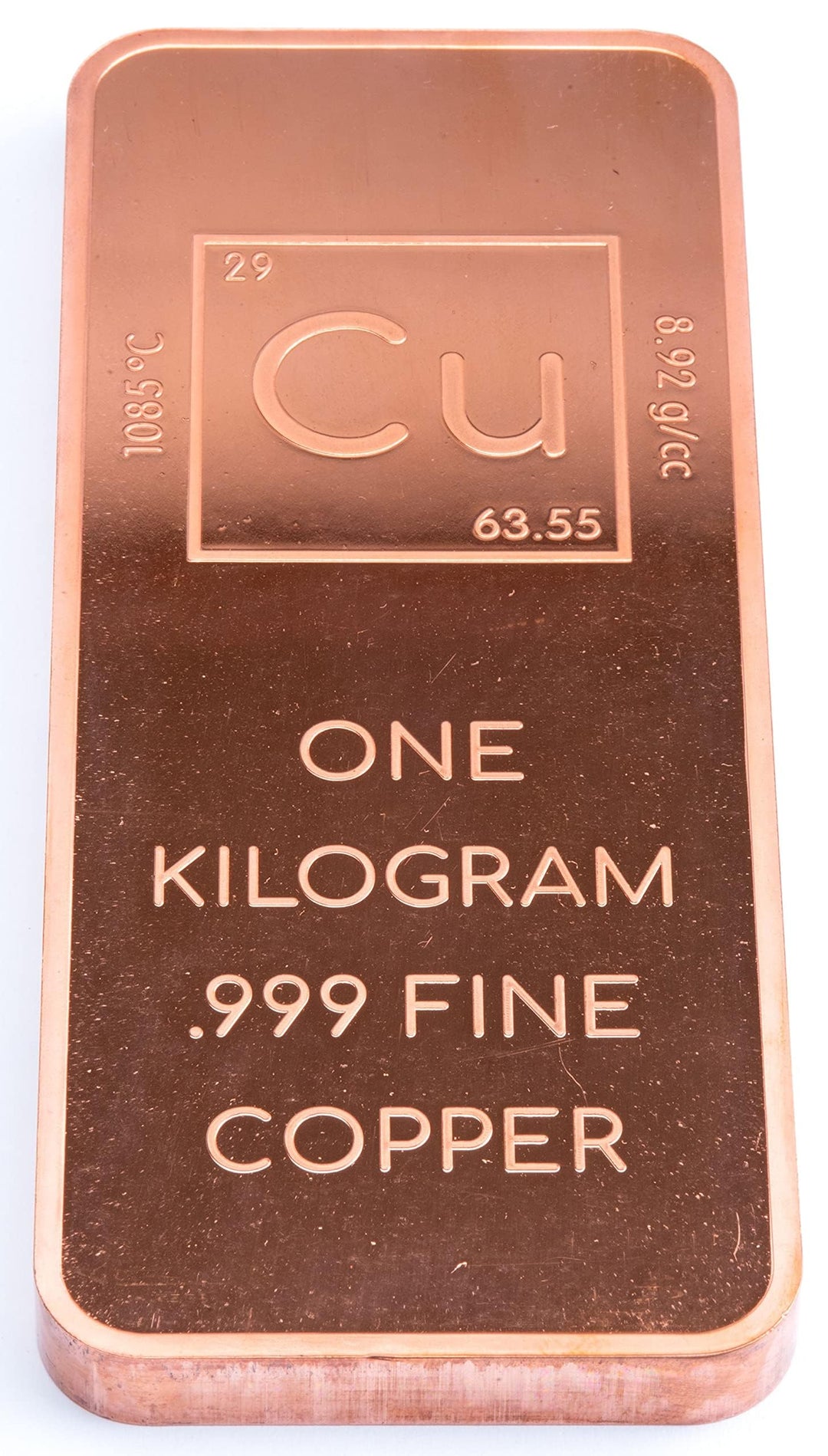 1 Kilo .999 Pure Copper Bar Bullion with Element Design -