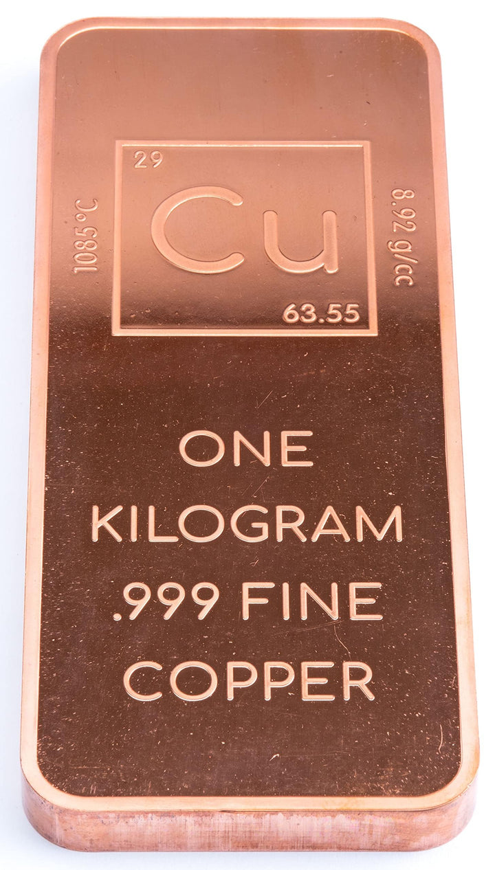 1 Kilo .999 Pure Copper Bar Bullion with Element Design -