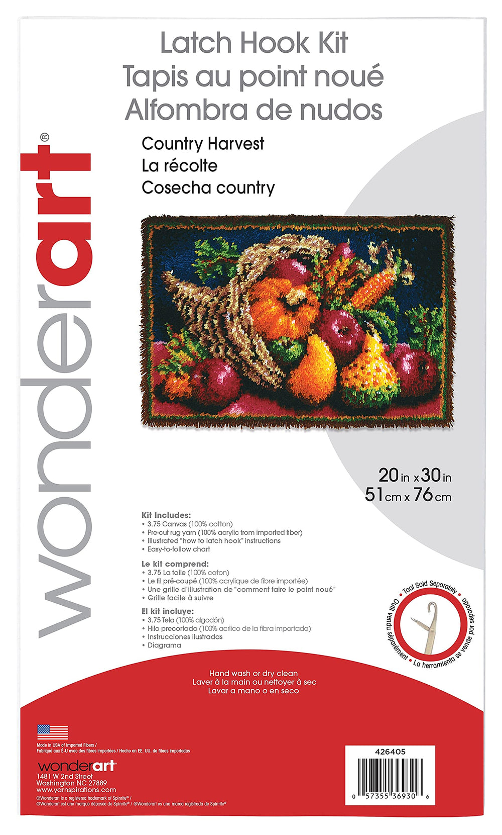 Wonderart Classics Country Harvest Latch Hook Kit, 20 X 30