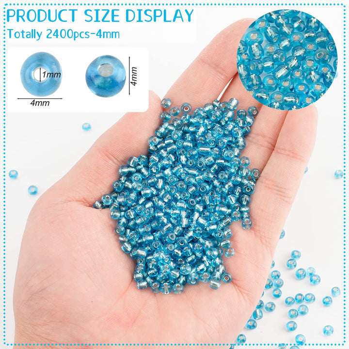 2400Pcs 6/0 4mm Seed Beads for Jewelry Making, Bulk Pony Opaque Bead Colorful Neon Beads Set for DIY Bracelet Earring Necklace Craft with Crystal Elastic String