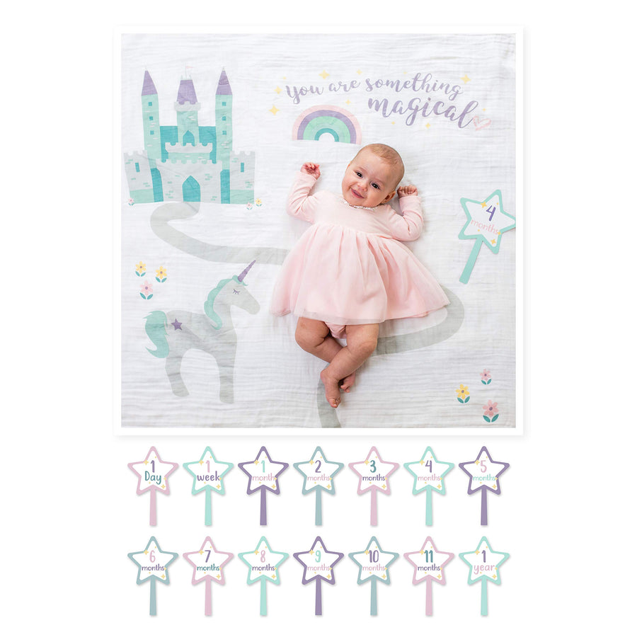 Baby’s First Year Milestone Blanket and Card Set | 40in x 40in (Something Magical)