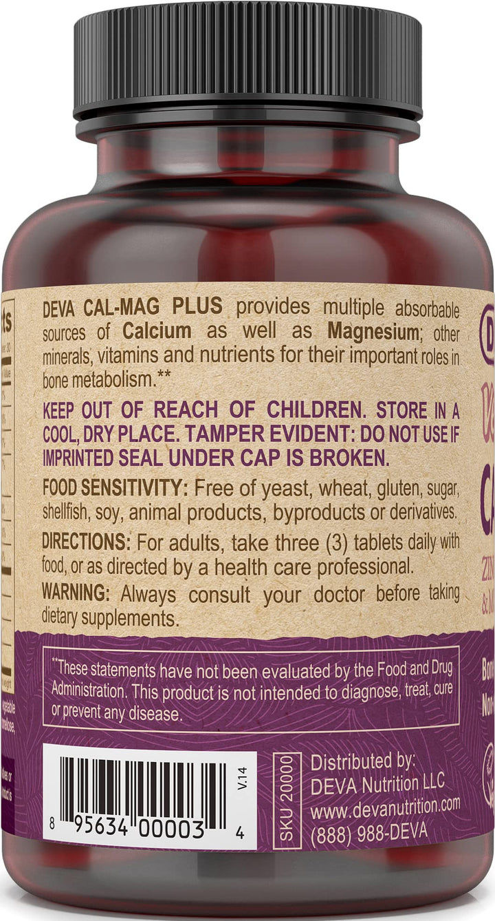 Vegan Calcium Magnesium Supplement Plus, Zinc, Vitamin C, Vitamin D, Vitamin K, Boron, Sugar Free & Gluten Free, 90-Tablets, 2-Pack