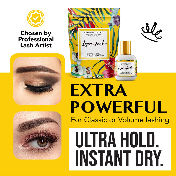 Extra Powerful 10 ml Eyelash Extension Glue - Lyon Lash Performance Glue | 1-2 Sec Dry Time | 6-8 Weeks Retention | Black Adhesive Supplies for Professional Use