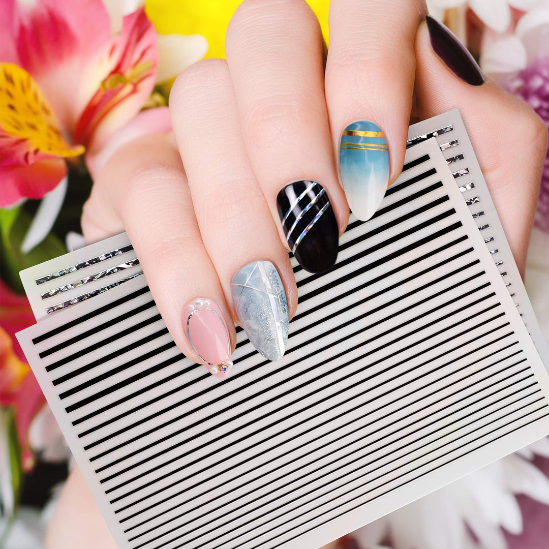 7 Sheet Nail Strip Sticker, 3D Curve Stripe Lines Nails Art Stickers, Adhesive Striping Tape Fingernail Decals, Waterproof Striping Tapes Line DIY Foil Manicure Decoration for Wonen Girls