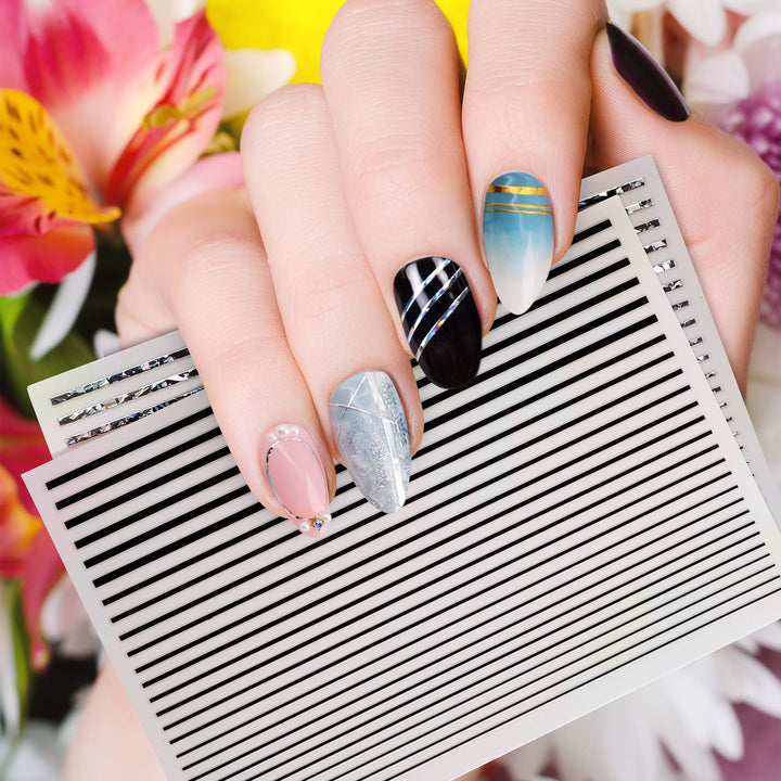 7 Sheet Nail Strip Sticker, 3D Curve Stripe Lines Nails Art Stickers, Adhesive Striping Tape Fingernail Decals, Waterproof Striping Tapes Line DIY Foil Manicure Decoration for Wonen Girls