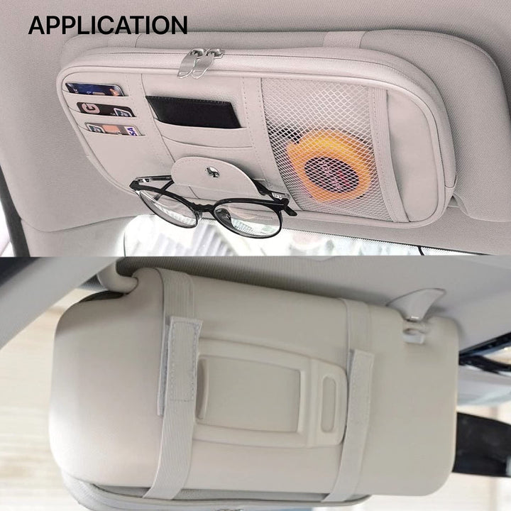 Car Sun Visor Organizer,Car Truck Storage Pouch Holder with Multi-Pocket Zipper Net,Auto Car Interior Accessories Pocket Organizer (Gray)
