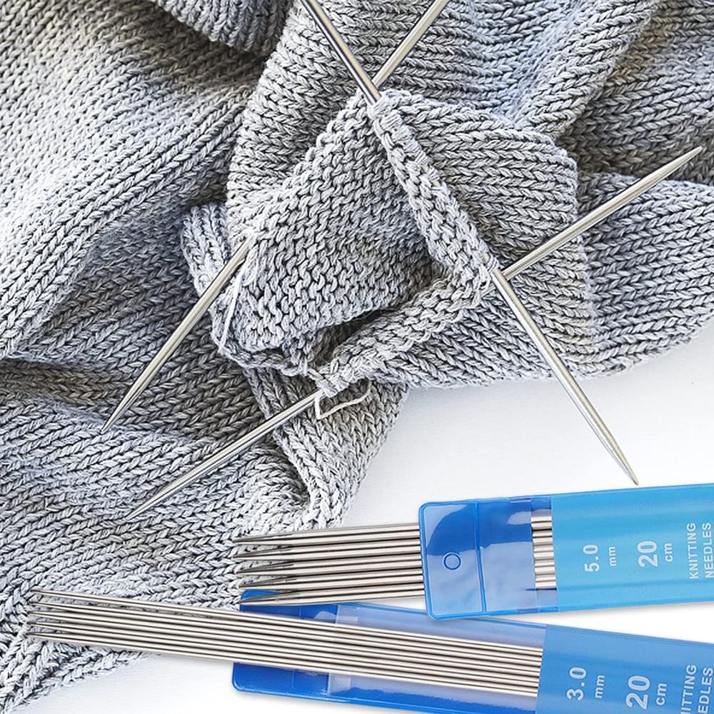 Short Double Pointed Knitting Needles Kit 20cm, Double Ended Stainless Steel Needles 2.0mm to 5.0mm, DPNS Knitting Pins Set for Beginner & Kids, Sock Knitting Needles 35 Pack & Knitting Gauge