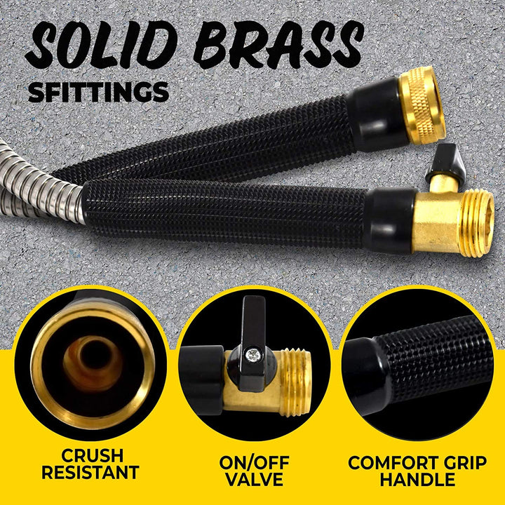 Bionic Steel Pro 75 FT Garden Hose with Nozzle, 304 Stainless Steel Metal Water Hose 75Ft, Flexible Hose, Kink Free, Lightweight and Durable, Crush Resistant Fitting, Easy to Coil, 500 PSI 2024 Model