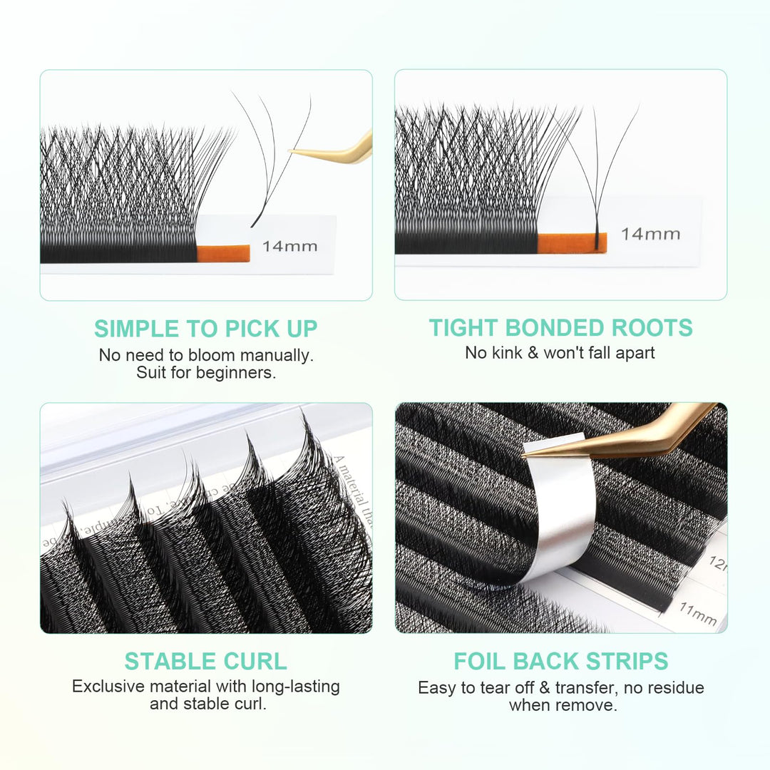 W Eyelash Extension 3D Volume Premade Fan 0.07mm C curl 11mm Faux Mink Matte Black Cluster Easy Fanning yy Eye Lashes