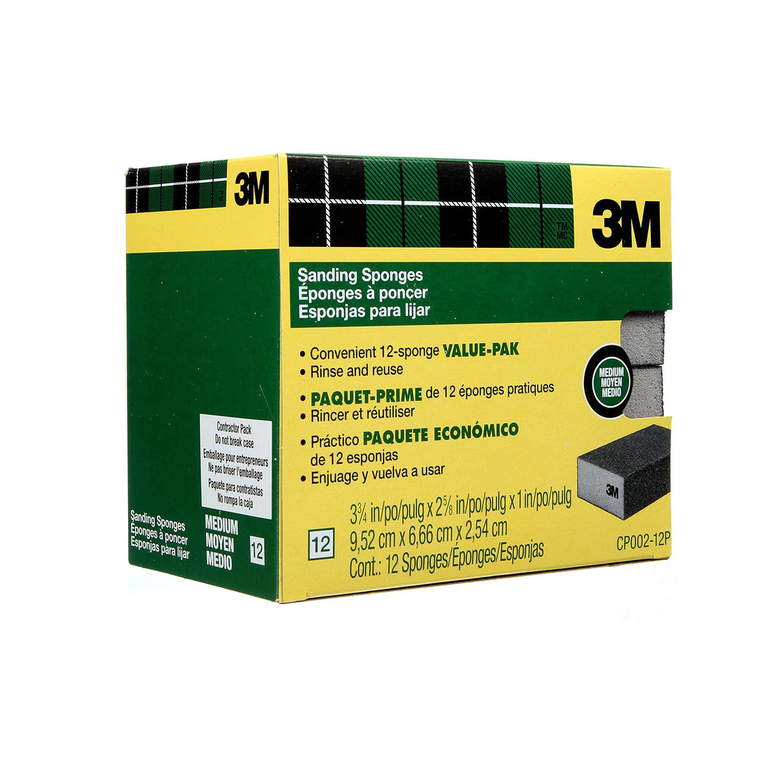 Sanding Sponge Block, 12-Pack, Medium Grits, 3-3/4 in x 2-5/8 in, Designed For Sanding Wood, Paint, Metal, Plastic or Drywall, Features Abrasive, Made with Durable Flexible Foam (CP002-12P)