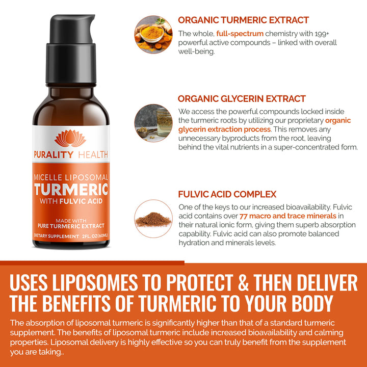 Liquid Turmeric Supplement, Fulvic Acid, Support Joint Health, Liposomal Enhanced Absorption, Vegan, Month Supply