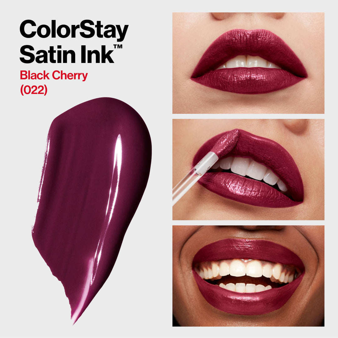 Revlon ColorStay Satin Ink Liquid Lipstick, Longwear Rich Lip Colors, Formulated with Black Currant Seed Oil, 022 Black Cherry, 0.17 fl. oz.