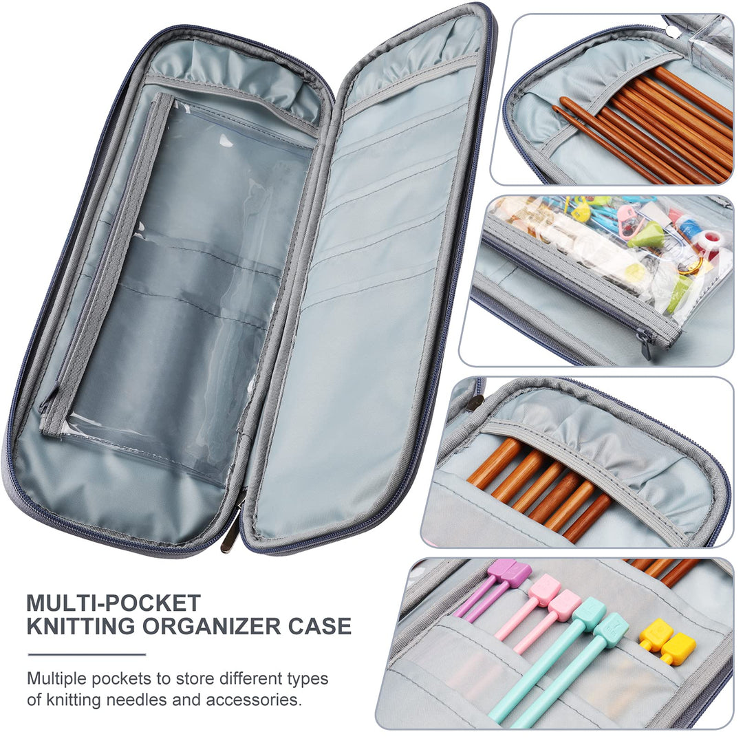 Knitting Needle Case Travel Organizer Storage Zipper Bag for Straight Knitting Needles (Up to 14''), Knitting Organizer Case for Crochet Needle, Knitting Crochet Supplies Accessories, Blue
