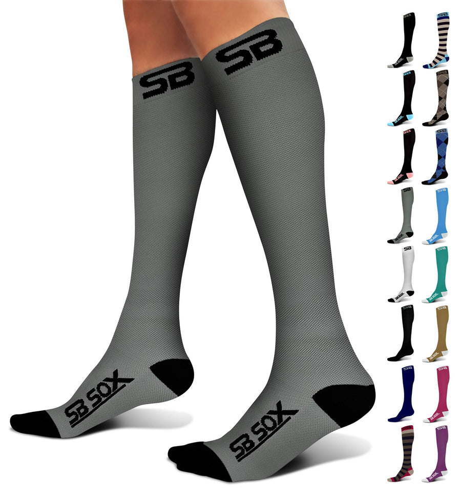 Compression Socks (20-30mmHg) for Men & Women – Best Compression Socks for All Day Wear, Better Blood Flow, Swelling! (Large, Gray/Black)