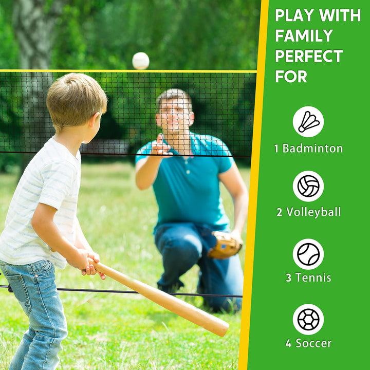Badminton Pickleball Net, 17 Ft Adjustable Portable Net for Junior Tennis, Kids Volleyball & Soccer Tennis, and Backyard Games - Easy Setup Sports Net with Poles (17 ft)