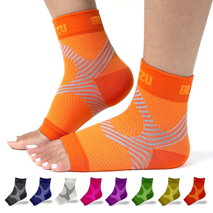 Compression Socks for Plantar Fasciitis, Achilles Tendonitis Relief. Ankle Compression Sleeve for Heel Spurs, Foot Swelling, Fatigue & Sprain. Arch Support Brace for Sports, Gym Orange S-M