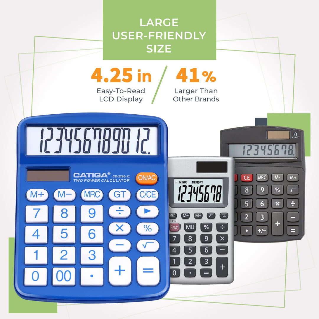Desktop Calculator 12 Digit with Large LCD Display and Sensitive Button, Solar and Battery Dual Power, Standard Function for Office, Home, School, CD-2786 (Blue)