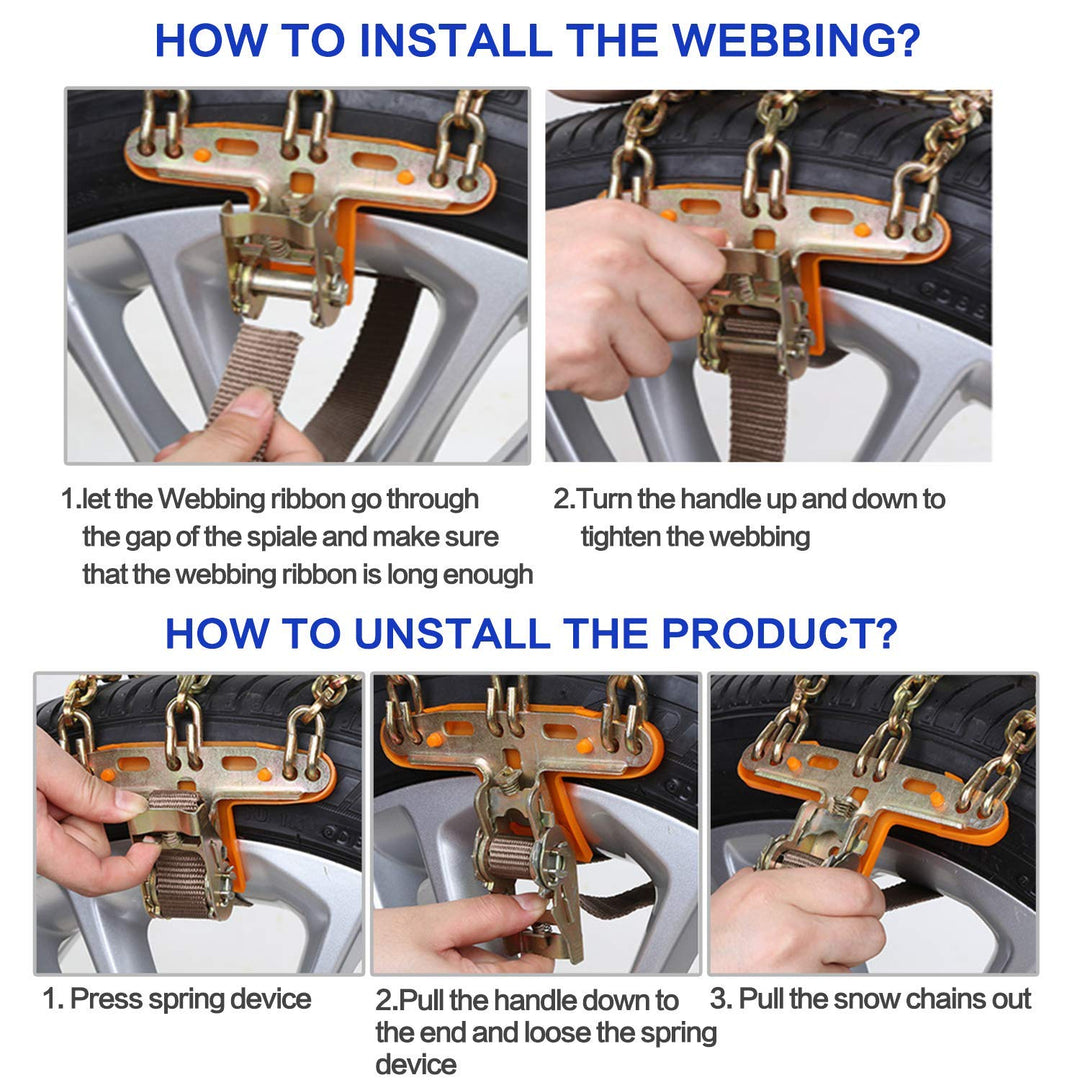 Emergency Snow Chains, Tire Chains with Thickened Manganese Steel for Car Truck SUV in Ice, Sand and Mud(6 Packs, Tire Width 195-235mm)