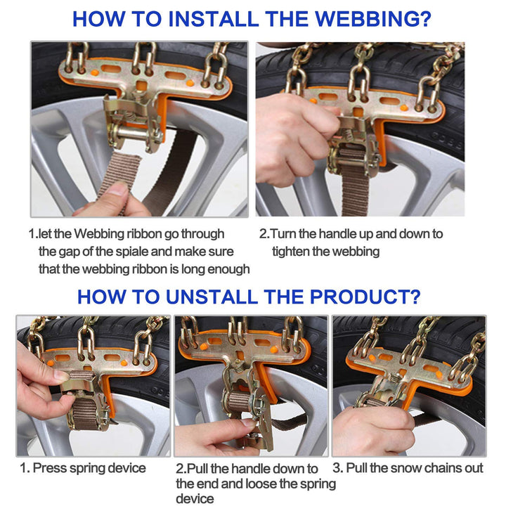 Emergency Snow Chains, Tire Chains with Thickened Manganese Steel for Car Truck SUV in Ice, Sand and Mud(6 Packs, Tire Width 195-235mm)