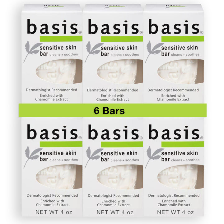 Sensitive Skin Bar Soap for Body, Hands and Face, Unscented Soap Bar for Sensitive Skin with Chamomile and Aloe Vera, Bar Soap Bulk Pack, 4 Oz Bar, Pack of 6