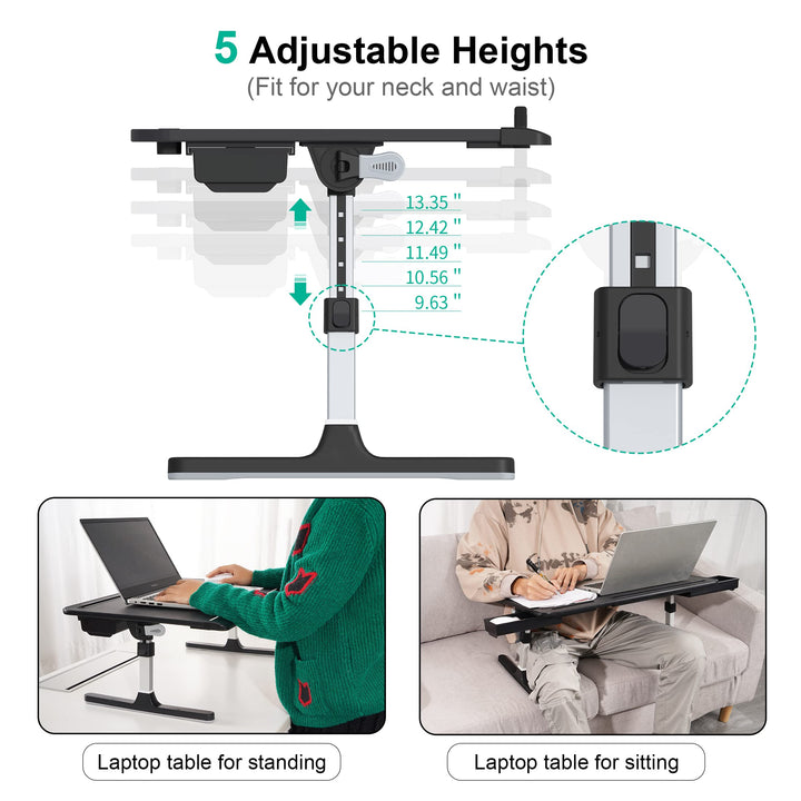 Foldable Laptop Bed Tray Table PVC Leather, Adjustable Laptop Desk for Bed with Height and Angle, Portable Lap Desk for Laptop and Writing with 2 Storage Drawers