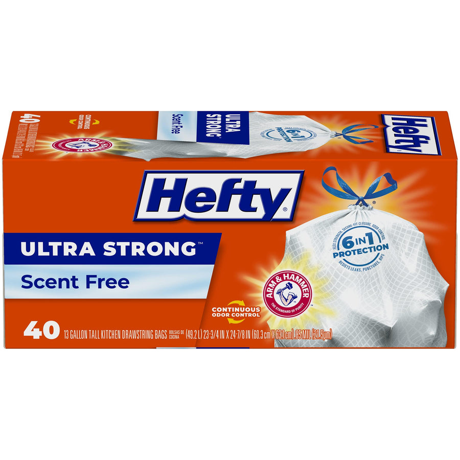 Ultra Strong Tall Kitchen Drawstring Trash Bag, Scent Free, 40 Count