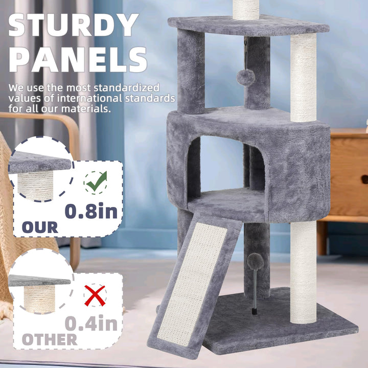 45in Cat Tree Tower with Big Condo for Indoor Cats,Cat Tower with Scratching Post,Scratching Board and Cat Toys,Multi-Level,Small Space,Grey(New)