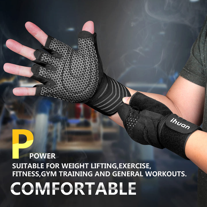 Ventilated Weight Lifting Gym Workout Gloves with Wrist Wrap Support for Men & Women, Full Palm Protection, for Weightlifting, Training, Fitness, Hanging, Pull ups