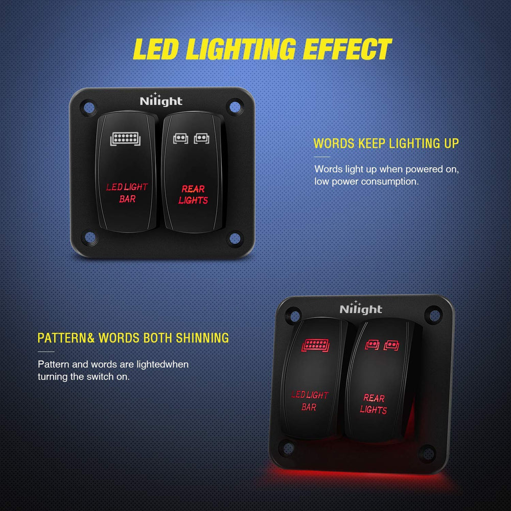 2 Gang Rocker Switch Panel LED Light Bar Switch Rear Lights Switch 12 24V DC Red Switches 5Pin ON Off Pre Wired Toggle Switch Panel for Cars ATVs UTVs,2 Years Warranty