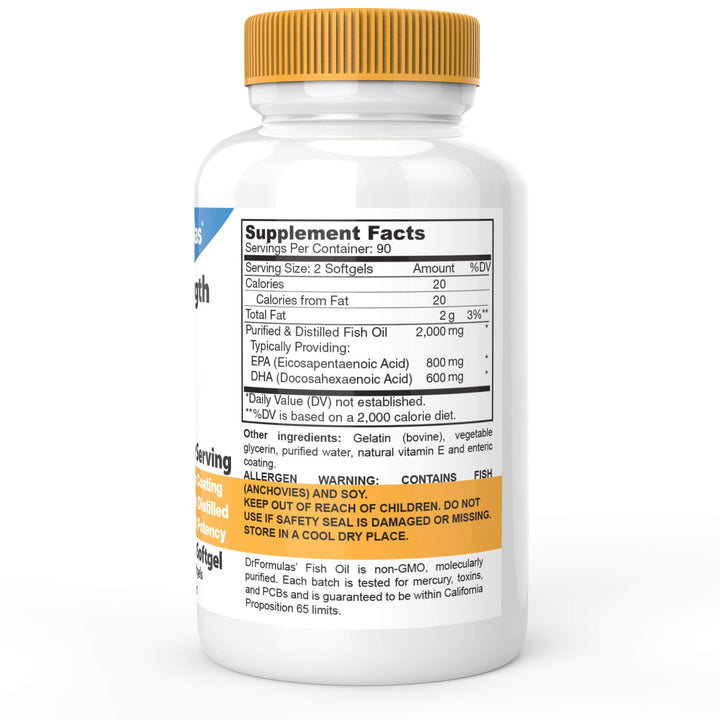 2000mg Triple Strength Omega 3 Fish Oil with EPA and DHA, 180 Burpless Softgels