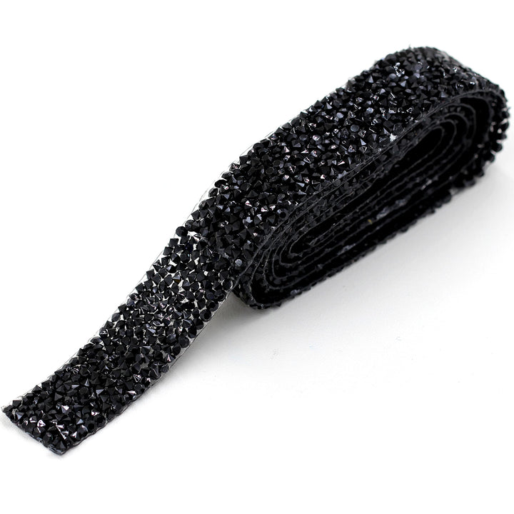 1Yard*2cm Rhinestone Trim Sparkling Crystal Rhinestone Hotfix Applique Bling Chain Banding Belt for DIY Wedding Dress Embellishment Phone Wall Car Computer Bag Decor (Black)