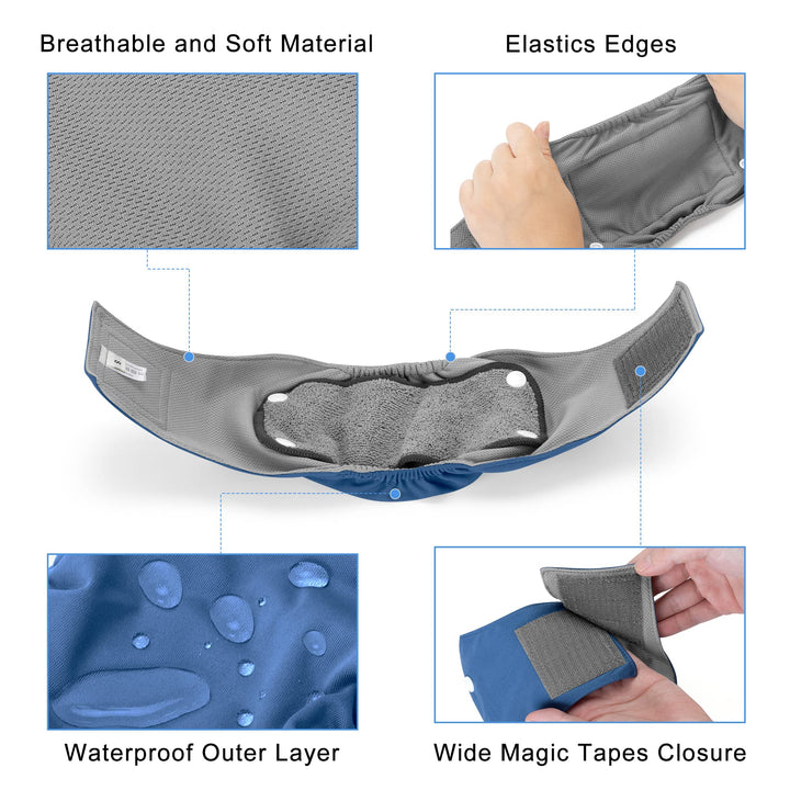 Belly Bands for Male Dogs with Removable Pads, Reusable Washable Puppy Dog Diaper Wraps with Gray Lining(Pack of 3),S