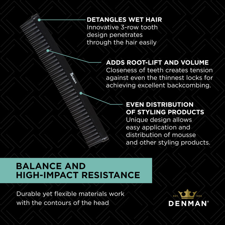 Jack Dean (Black) Curl Volumiser Comb for Separating, Styling, Defining, Enhancing & Boosting Curls (D12)