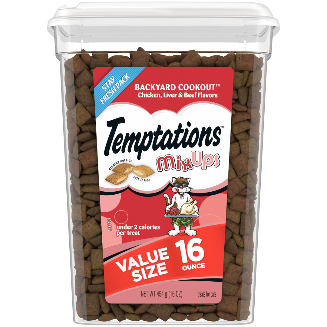 MixUps Backyard Cookout Flavor Crunchy and Soft Cat Treats, 16 oz. Tub