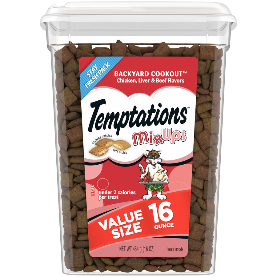 MixUps Backyard Cookout Flavor Crunchy and Soft Cat Treats, 16 oz. Tub