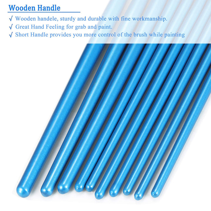 Paint Brush Sets, 10 Pack 100 Pcs Pointed-Round Tip Paintbrushes Nylon Hair Artist Acrylic Paint Brushes for Acrylic Watercolor Oil, Face Art, Model, Miniature Detailing & Rock Painting, Blue