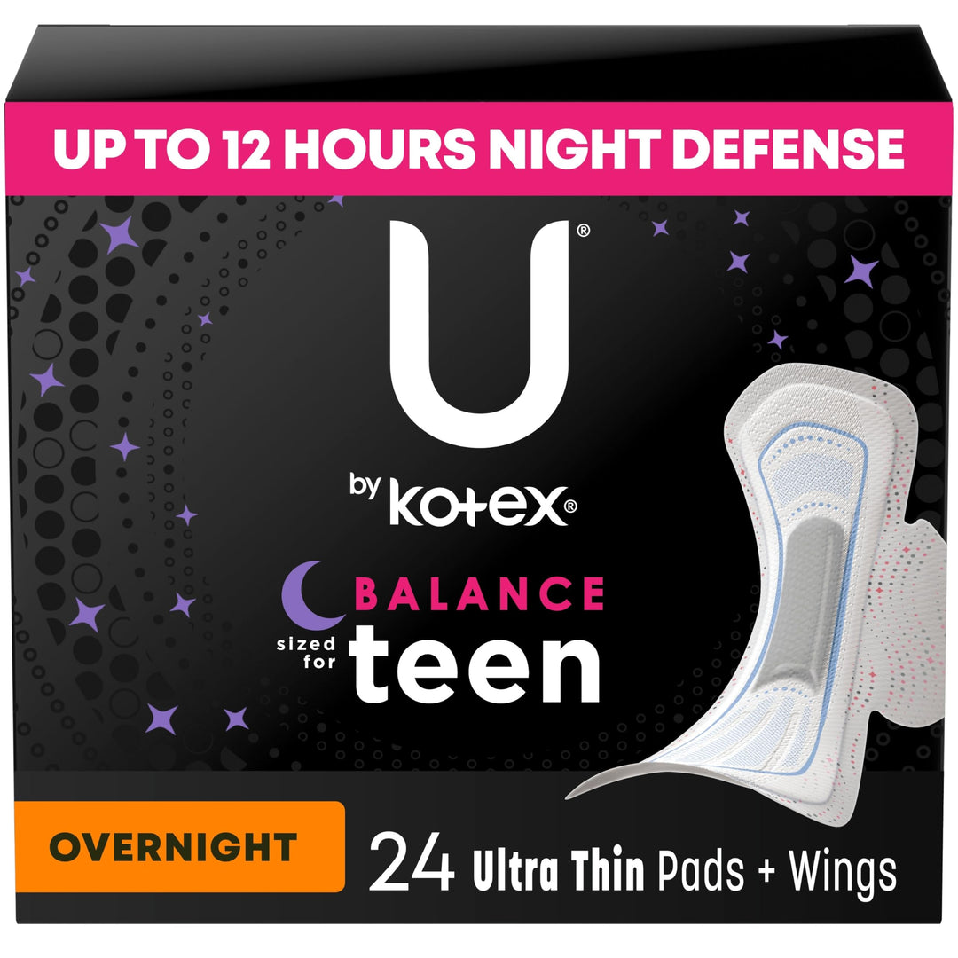 Balance Sized for Teens Ultra Thin Overnight Pads with Wings, 24 Count (Packaging May Vary)