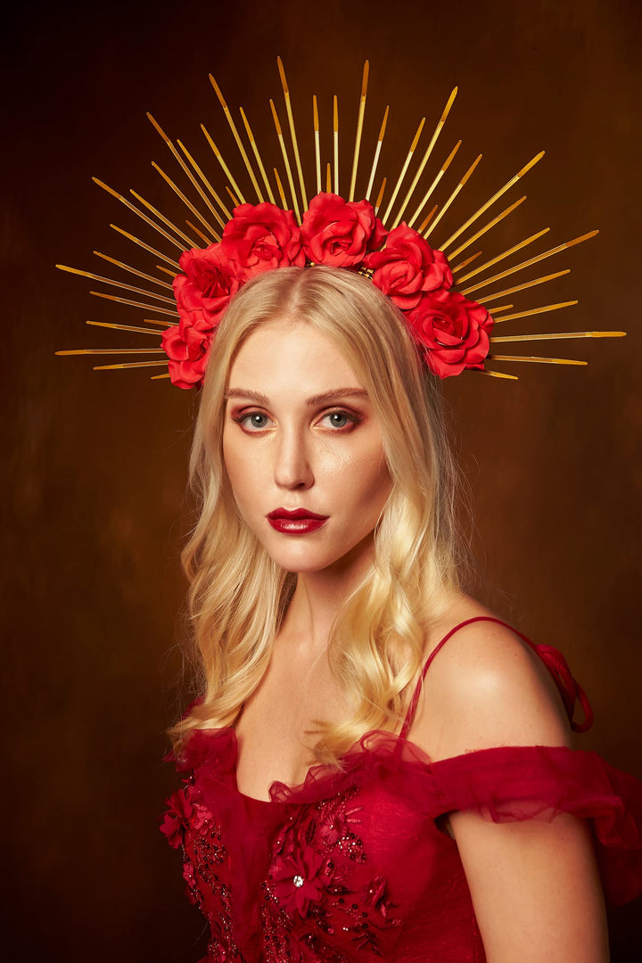 Rose Flower Halo Crown Goddess Halo Headband Festival Queen Crown and Tiara Maternity Photo Shoot Headpiece