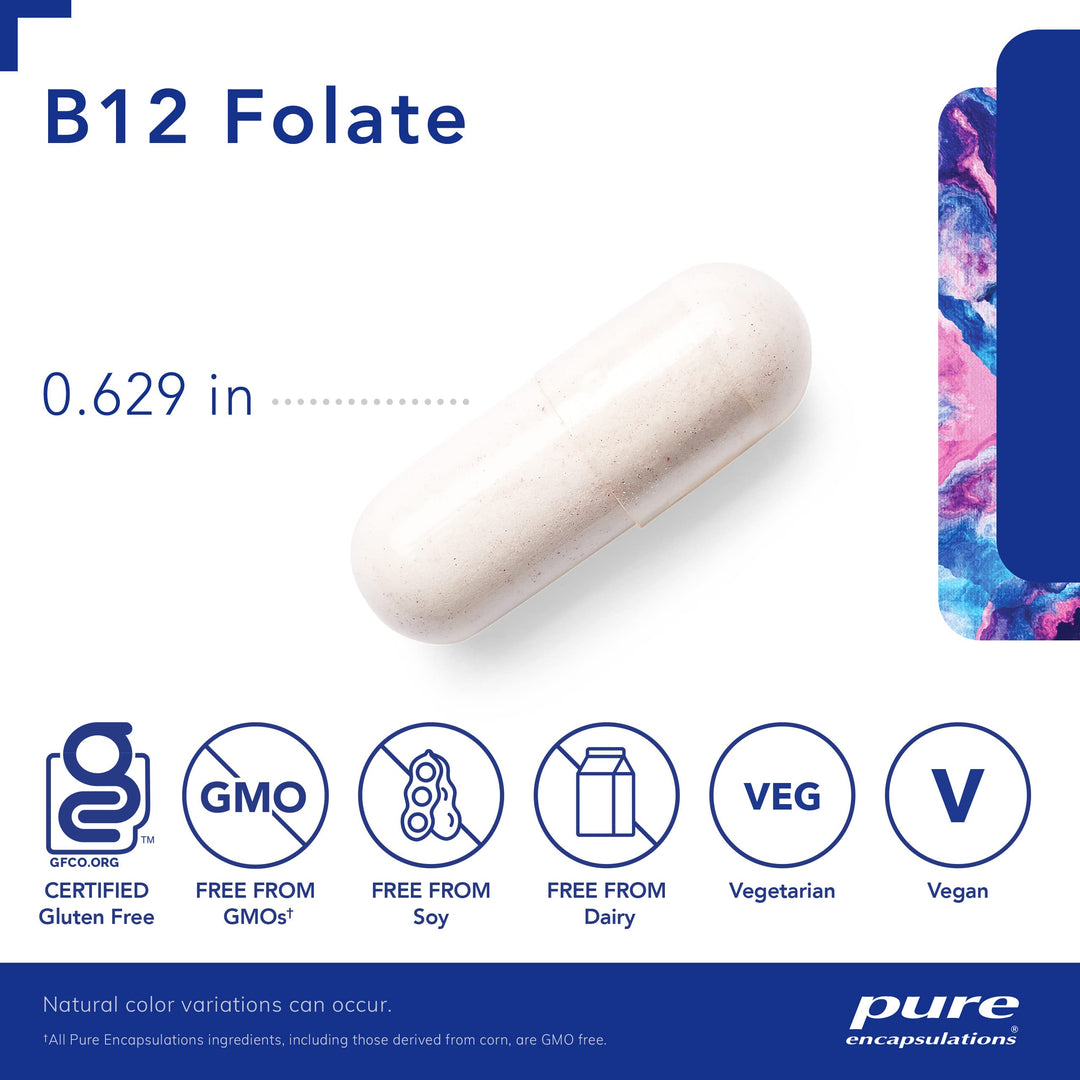 B12 Folate - Energy Supplement to Support Nerves, Energy Metabolism & Cognitive Support* - with Vitamin B Folate as Metafolin - 60 Capsules