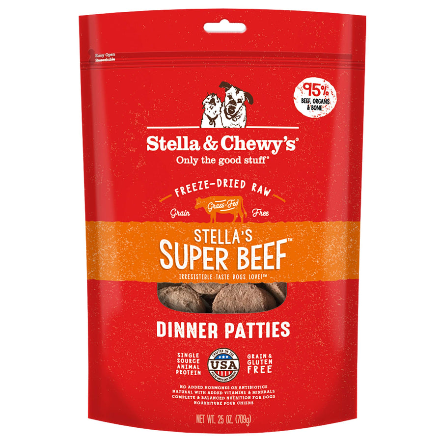 Freeze Dried Raw Dinner Patties – Grain Free Dog Food, Protein Rich Stella’s Super Beef Recipe – 25 oz Bag