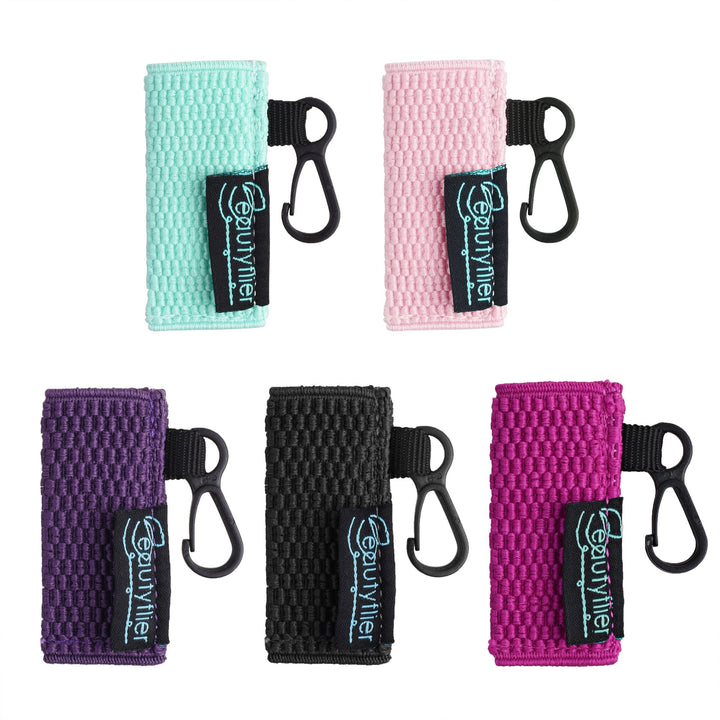 Clip-on Sleeve Chapstick Pouch Keychain Lipstick Holder Elastic Lip Balm Holster Travel Accessories (Black/Hot Pink/Purple/Robin Egg Blue/Pink)
