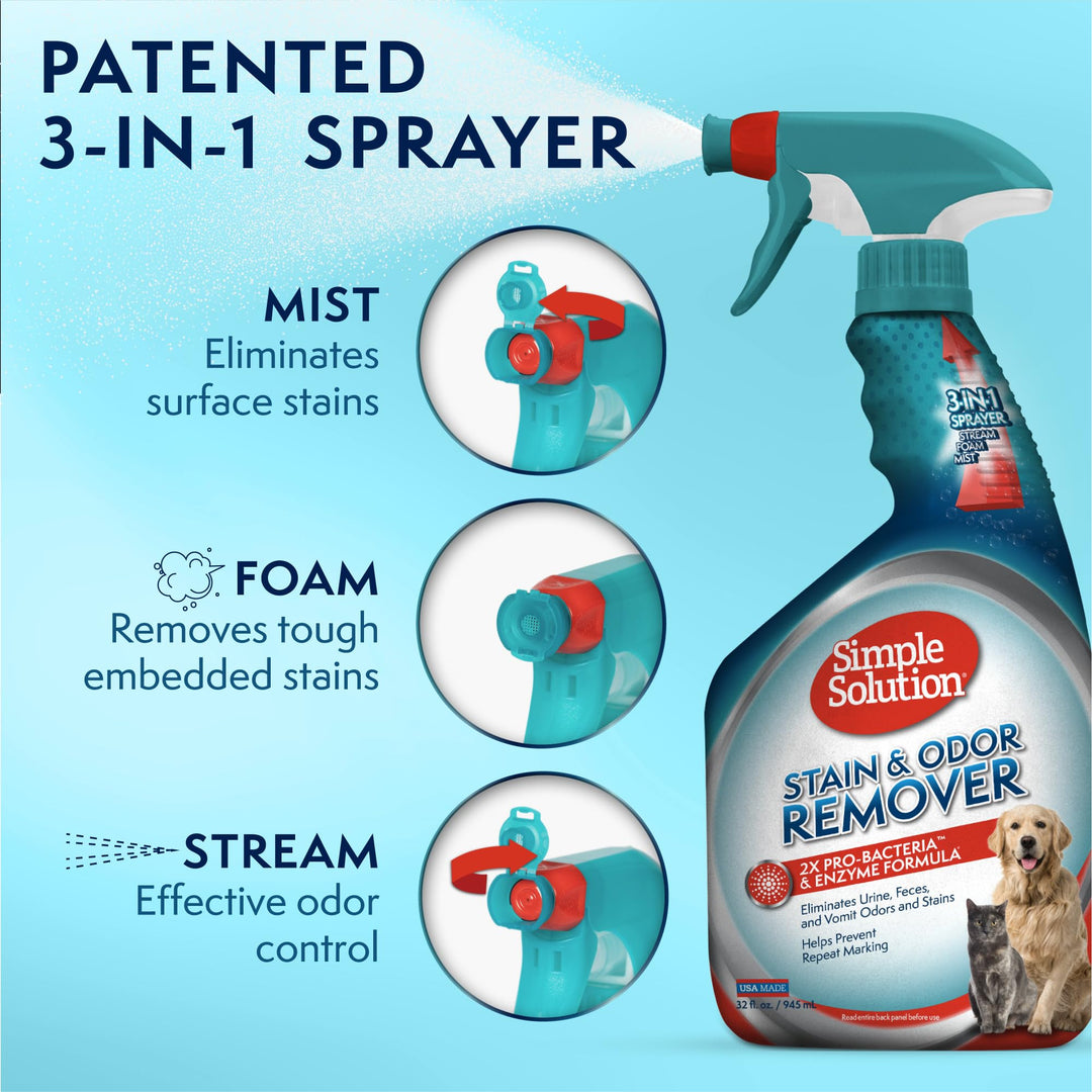 Stain & Odor Eliminator for Pets, Carpet Deodorizer, Enzyme Pet Odor Eliminator for Home, Stain Remover for Cat & Dog Pee, Urine Destroyer, Carpet Cleaner Spray, 32 oz
