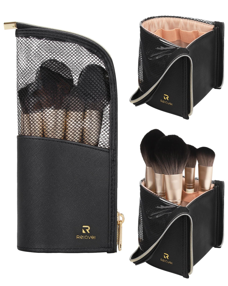 Makeup Brush Organizer Bag,High Capacity Portable Stand-Up Makeup Brush Holder,Professional Artist Makeup Brush Sets Case Waterproof Dust-proof Makeup Brush Cup